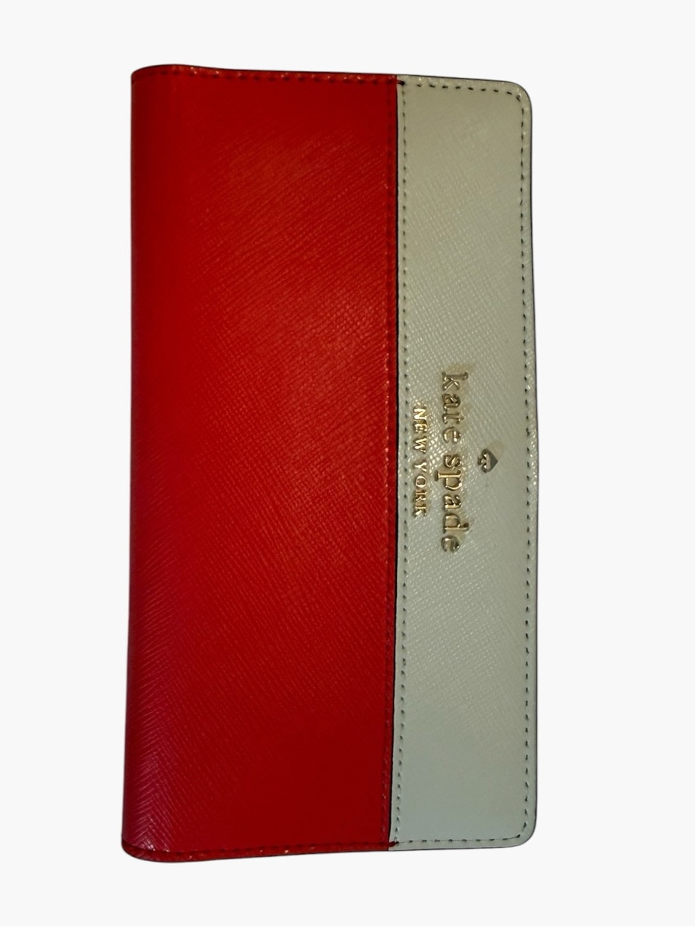 kate spade Red and Cream Two-Tone Leather Long Wallet with Gold Logo - Picture 1 of 6
